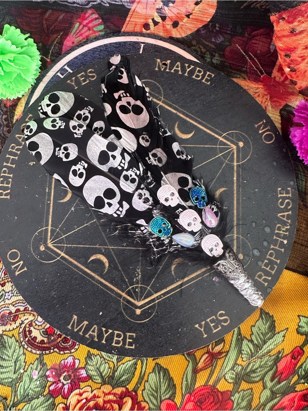 Handmade Mystic Plume – Skull Feather Ritual Decor